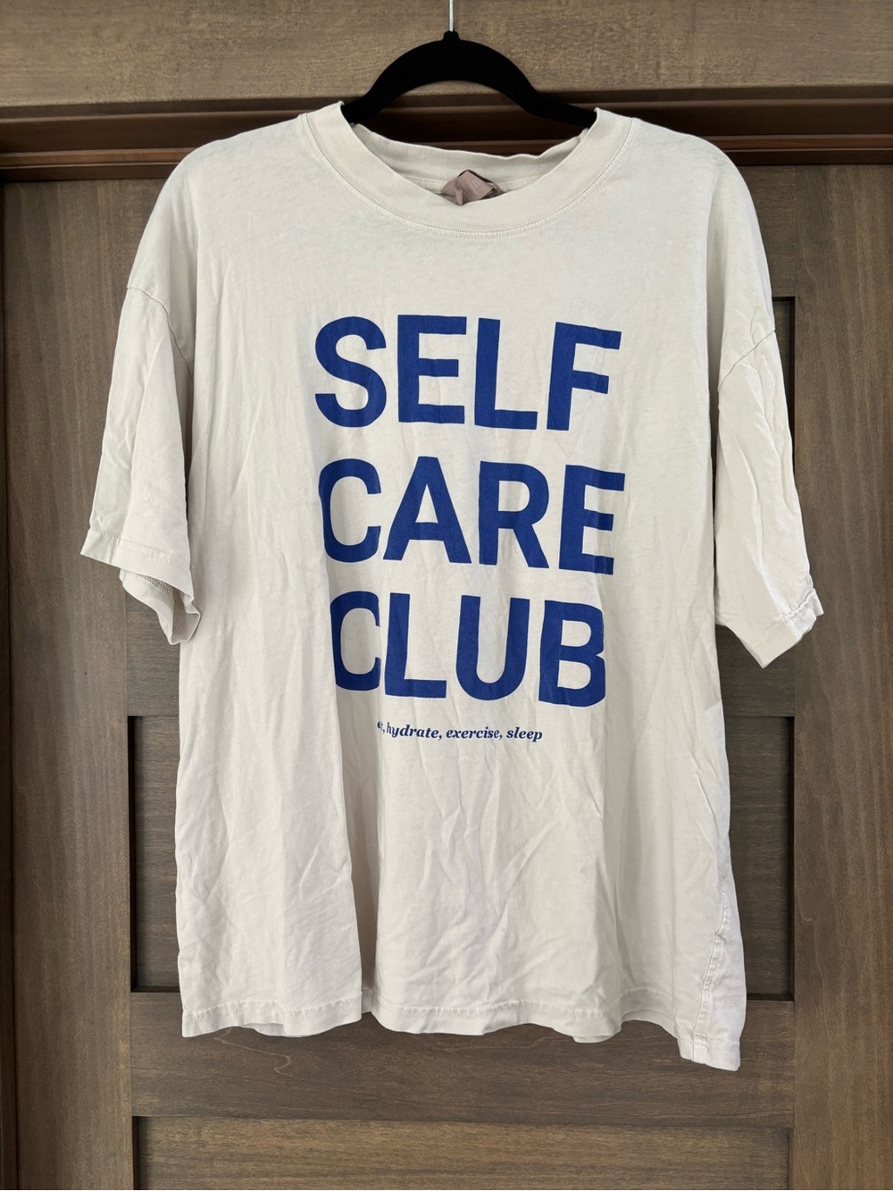 Self Care Club Graphic Tee - cream with Blue Print